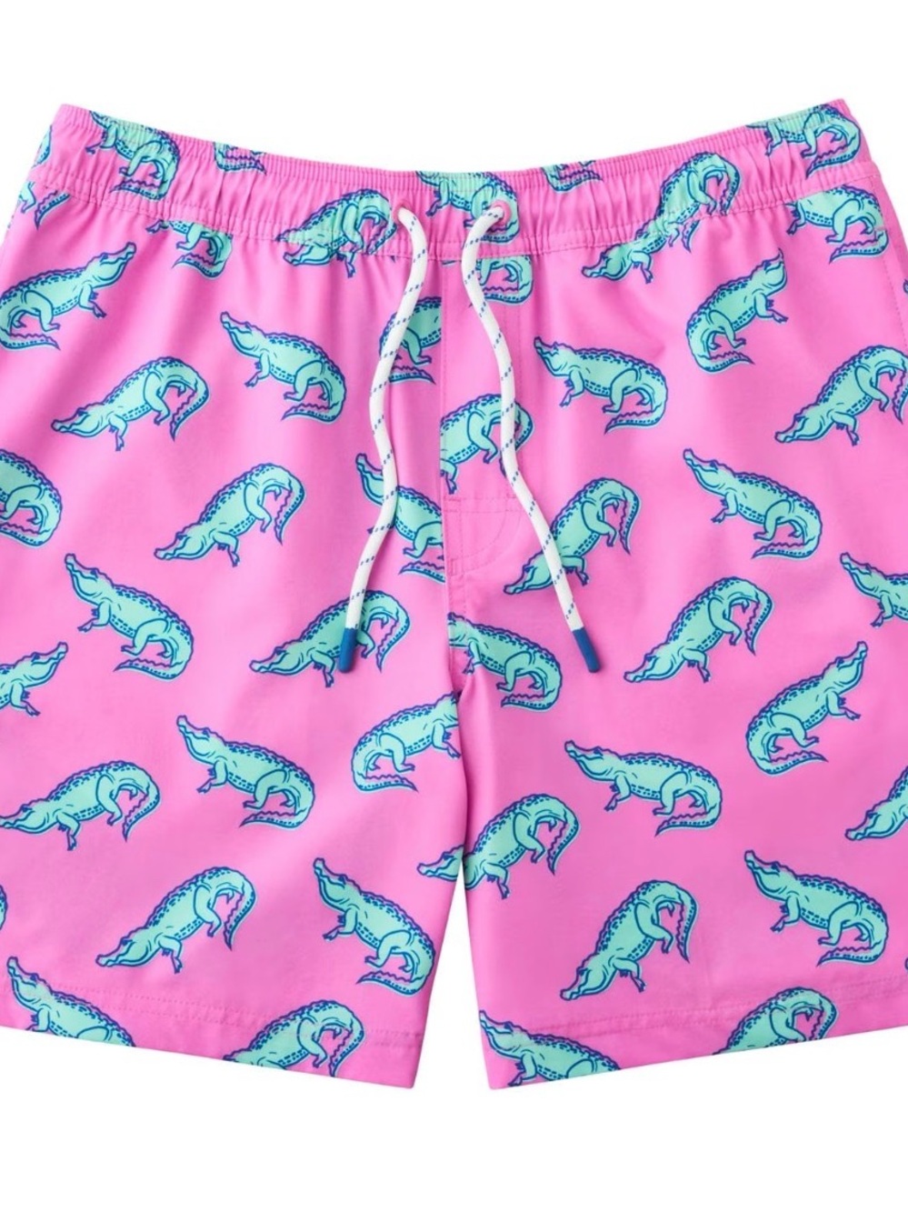 Kids Pink Alligator Print Swim Trunks